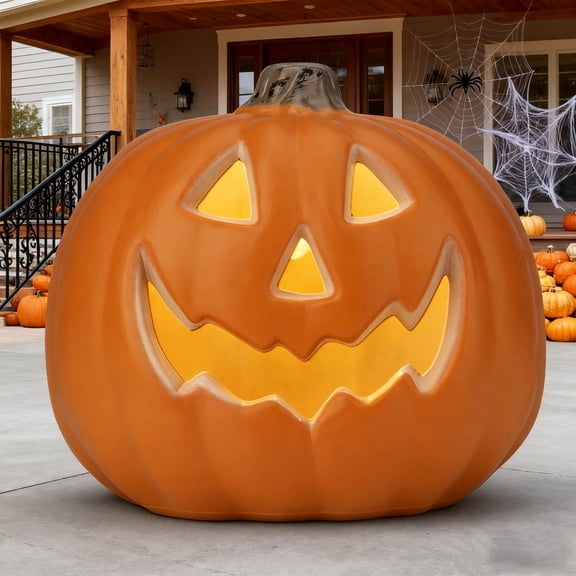 Active Mind Ltd 9" Pre-Lit LED Smiling Pumpkin Light - Indoor/Outdoor Halloween Decor for Porch, Patio, Garden, Home Entryway & Spooky Party Supplies