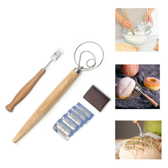 Active Mind Ltd Danish Style Dough Whisk & Scraper Premium Bundle, for Artisan Bread, Homemade Pizza & Sourdough Starter Kit - Commercial-Grade Baking Accessories