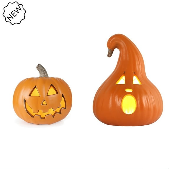 Active Mind Ltd Halloween Pumpkin Variety Pack - 2-Piece LED Light-Up Decor Set, Waterproof for Indoor/Outdoor | Porch, Party, Haunted Trail, Trick-or-Treat Display & Festive Magic(10"+12")