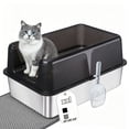 thumbnail image 1 of Active Mind Ltd Stainless Steel Cat Litter Box, Extra Large Litter Box, High-Wall Design for Odor Control & Less Tracking, for Various Large Cats, Black, 1 of 8