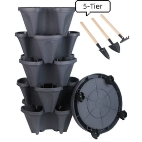 Active Mind Ltd Vertical Planter 5-Tier Stackable System - Indoor/Outdoor Garden Kit for Strawberries, Herbs, Vegetables (Beginner-Friendly Design), Dark Gray