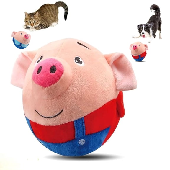 Active Moving Pet Plush Toy,Interactive Dog Toys, with Rechargeable Bouncing Ball & Sound Recording, Washable Squeaky Cartoon Pig Dog Toy Dog Toys