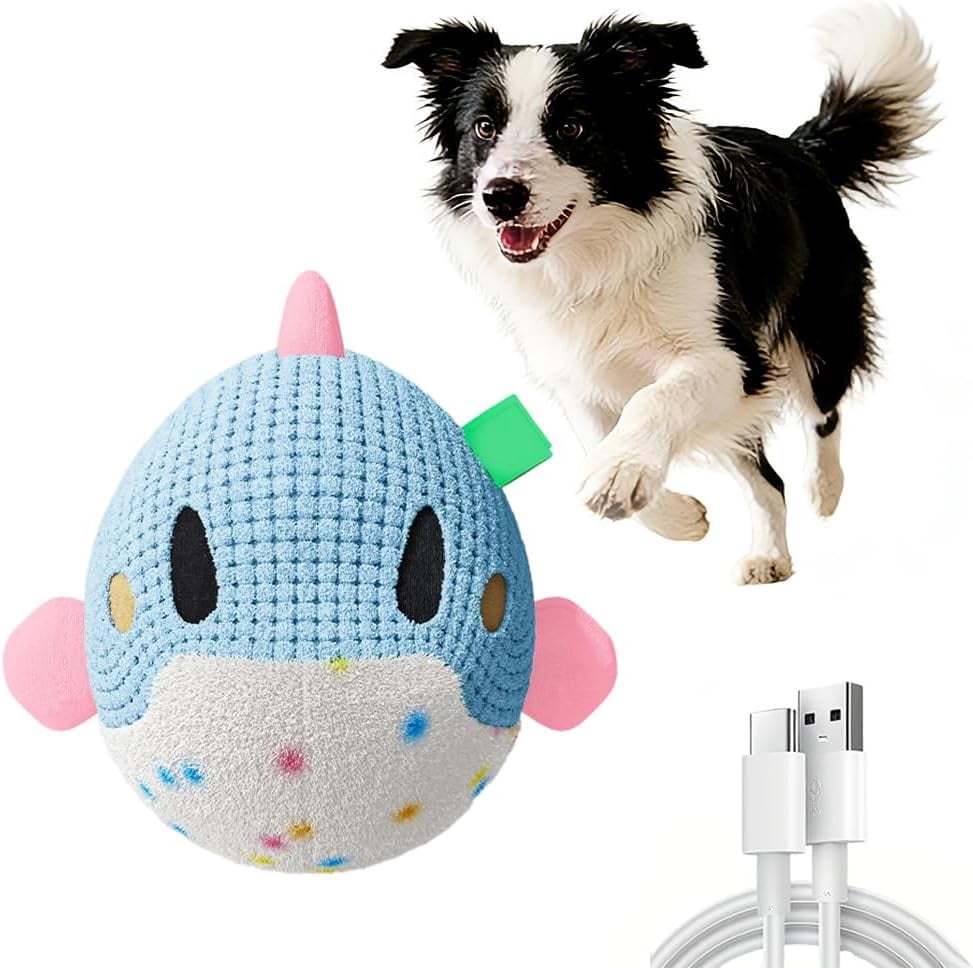 Active Moving Pet Plush Toy, Moving Interactive Squeaky Dog Toy Small Dog Toys, Upgrade Rechargeable Squeaky Dog Ball Toy