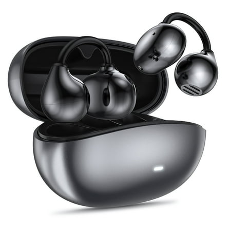 Cshidworld Clip on Earbuds, Open Ear Headphones Wireless, Bluetooth 6.0 with Mic, 50H Playtime, Waterproof, Noise Cancelling, Small-Ear Fit, Lightweight for Gym Running Sport, Black