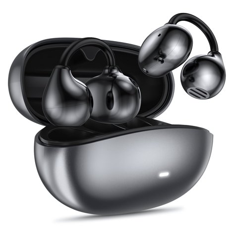 Cshidworld Clip on Earbuds, Open Ear Headphones Wireless, Bluetooth 6.0 with Mic, 50H Playtime, Waterproof, Noise Cancelling, Small-Ear Fit, Lightweight for Gym Running Sport, Black