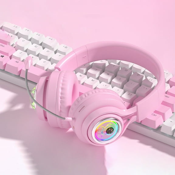 Active Noise Cancelling Headphones, Wireless Over Ear Bluetooth Headphones, 3EQ Modes via Button, 60H Playtime Lightweight Folding Stereo Bass Headset with Mic, for Travel Home(Pink)