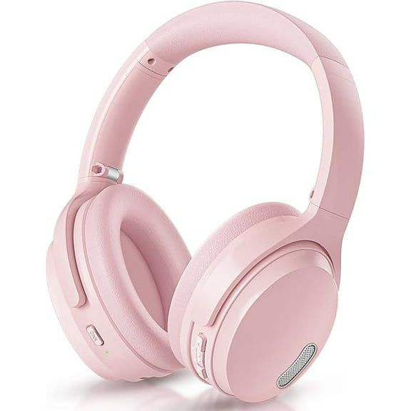 Active Noise Cancelling Wireless Bluetooth Over-Ear Headphones, Memory Foam Ear Cups, Quick Charge for 40H Playtime, Ideal for Travel, Home Office, Gym Workouts -Pink