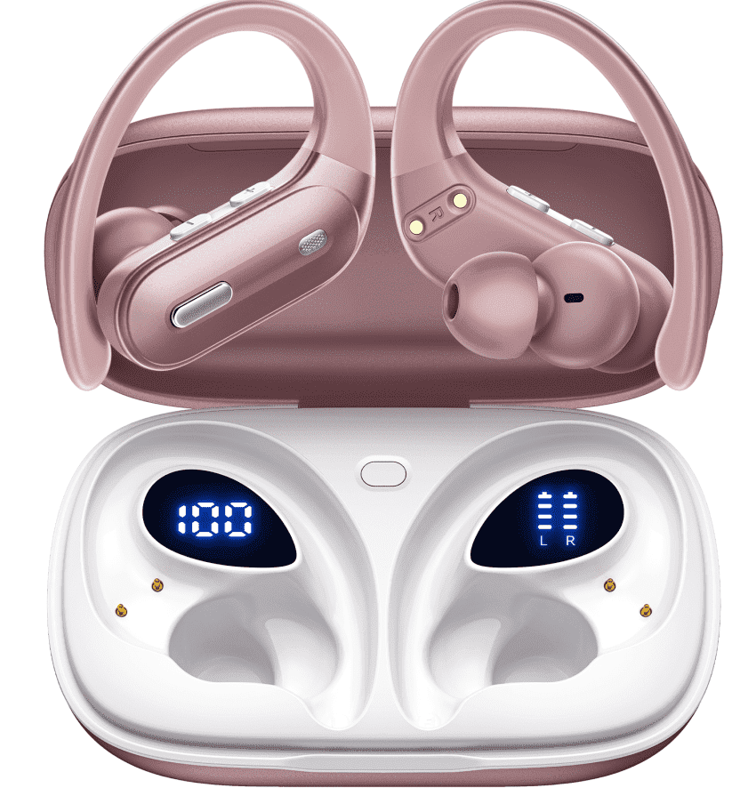 Active Noise Cancelling Wireless Earbuds Bluetooth Headphones 90 Hrs Playtime Ear Buds with Hi-Res Stereo Power Display Earphones with Earhooks Waterproof Transparency Headset Sports/Running
