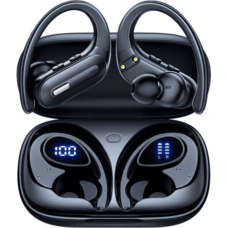 Active Noise Cancelling Wireless Earbuds Bluetooth Headphones 90 Hrs Playtime Ear Buds with Power Display Over-Ear Earphones with Earhooks IPX7 Waterproof Stereo Transparency Headset for Sports/Gym