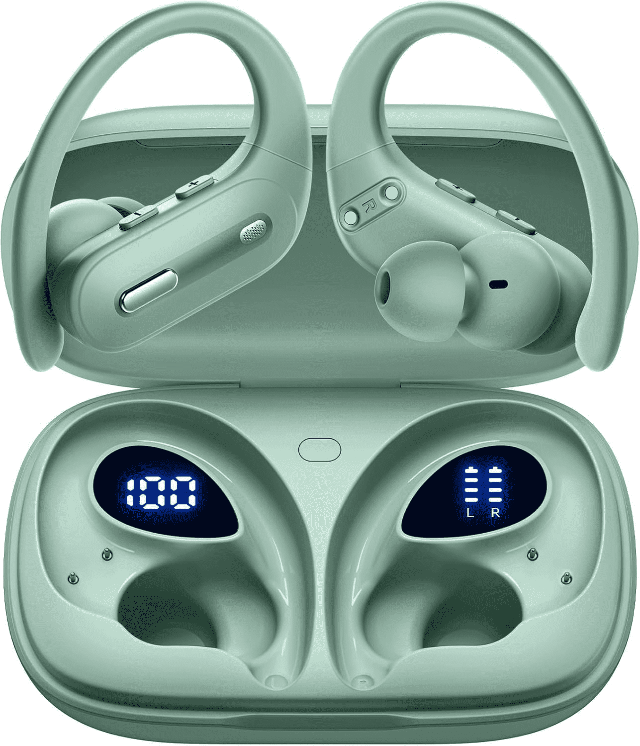 Active Noise Cancelling Wireless Earbuds Bluetooth Headphones 90 Hrs Playtime Ear Buds with Power Display Over-Ear Earphones with Earhooks IPX7 Waterproof Stereo Transparency Headset for Sports/Gym