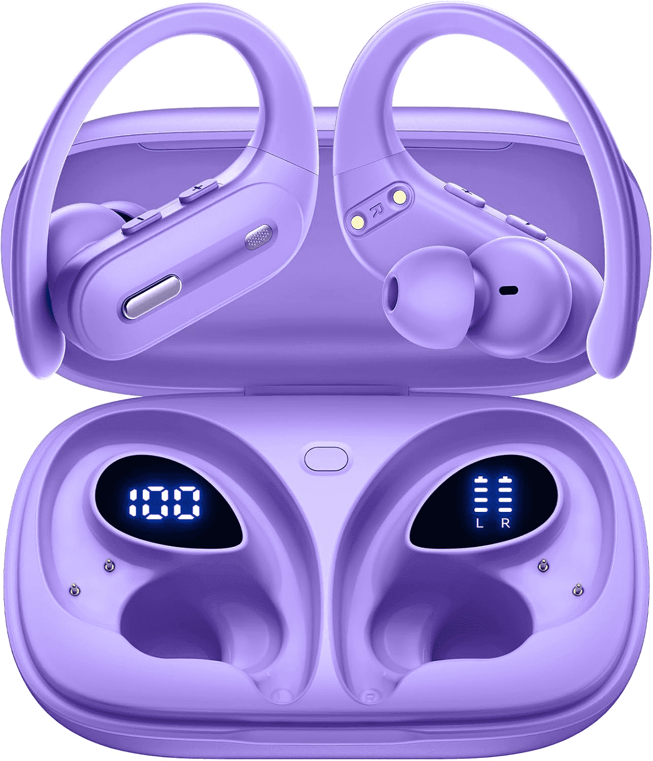 Active Noise Cancelling Wireless Earbuds Bluetooth Headphones 90 Hrs Playtime Ear Buds with Power Display Over-Ear Earphones with Earhooks IPX7 Waterproof Stereo Transparency Headset for Sports/Gym