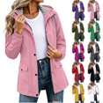 thumbnail image 1 of Active Outdoor Hooded Rain Jacket Solid Color Waterproof Mid Length Outdoor Hiking Drawstring Long Sleeved Double Pocket Hooded Windbreaker Jacket Top, 1 of 9