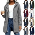 thumbnail image 1 of Active Outdoor Hooded Rain Jacket for Women Solid Color Mid Length Hooded Drawstring Waterproof Jacket With Snap Button And Zip Closure Elastic Cuffs And Back Cord Casual Outdoor Windbreaker, 1 of 9
