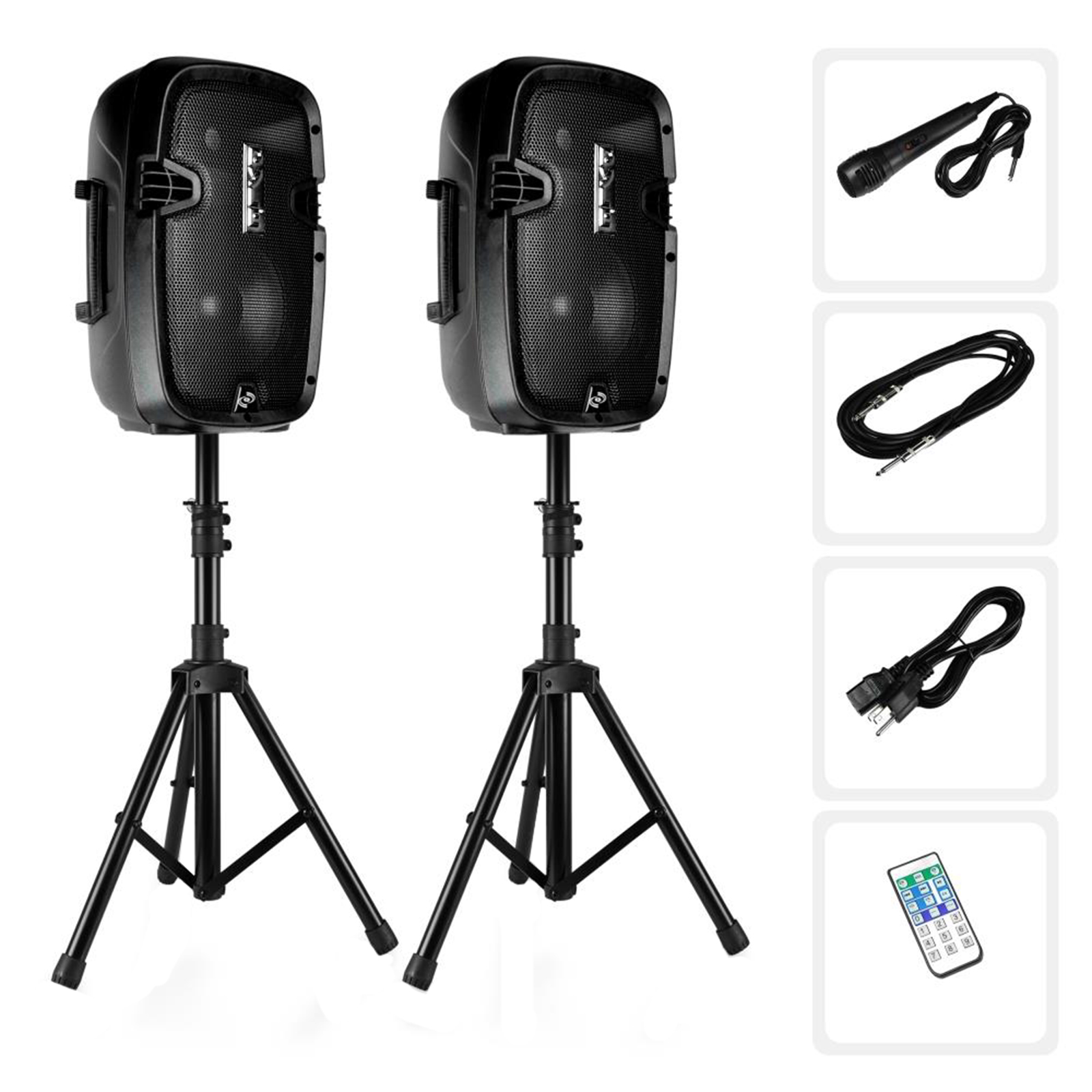 Active + Passive PA Speaker System Kit - Dual Loudspeaker Sound Package, 8" Subwoofers, BT Wireless Streaming, Includes (2) Speaker Stands, Wired Microphone, Remote Control, 700 Watt - image 1 of 1