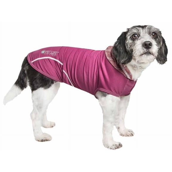 Active Pull-Rover Premium 4-Way Stretch Two-Toned Performance Sleeveless Dog T-Shirt Tank Top Hoodie, Burgundy & Maroon - Large