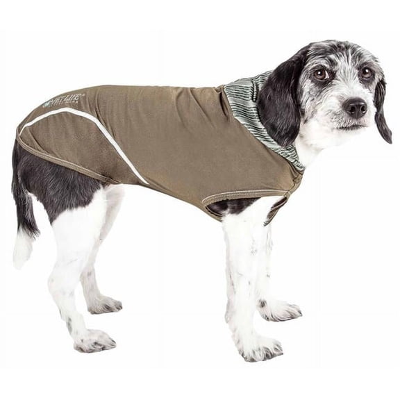 Active Pull-Rover Premium 4-Way Stretch Two-Toned Performance Sleeveless Dog T-Shirt Tank Top Hoodie, Green - Medium