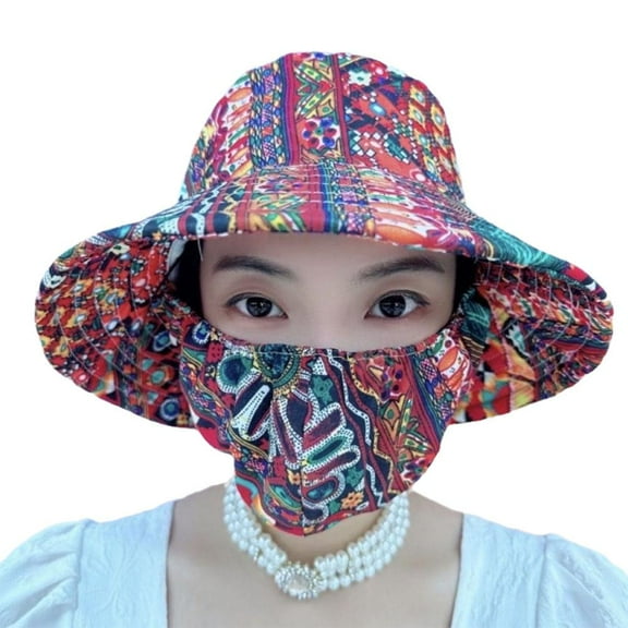 Active Radiance Flower Sun Hat for Outdoor Working, Sunscreen Hat, With Face Protection Mask C0