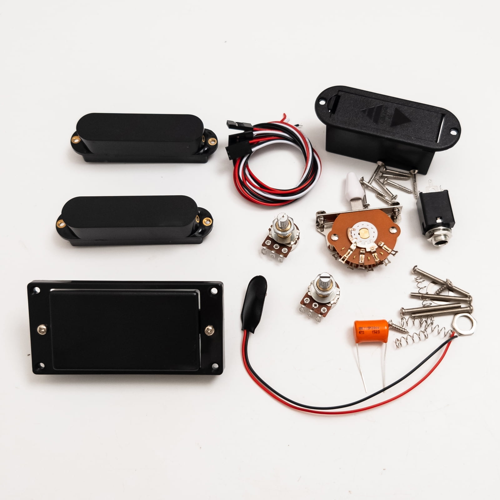 Active SSH guitar Pickups Set – Humbucker Bridge & Dual Active Single Coils, with 25K Pots, Wiring Harness & Battery Box – Drop-In Upgrade for Fender Strat-Style Electric Guitars
