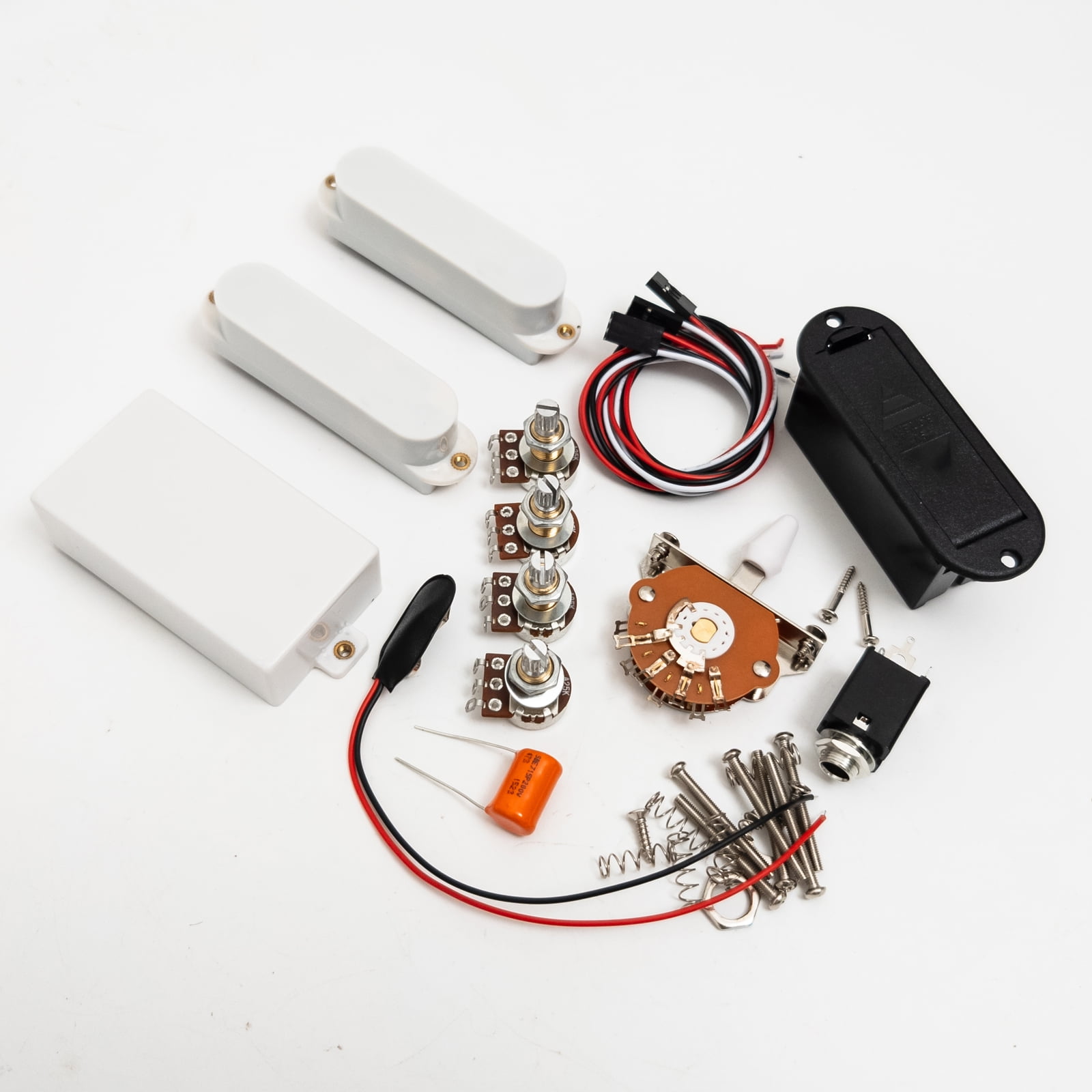 Active SSH guitar Pickups Set – Humbucker Bridge & Dual Active Single Coils, with 25K Pots, Wiring Harness & Battery Box – Drop-In Upgrade for Fender Strat-Style Electric Guitars