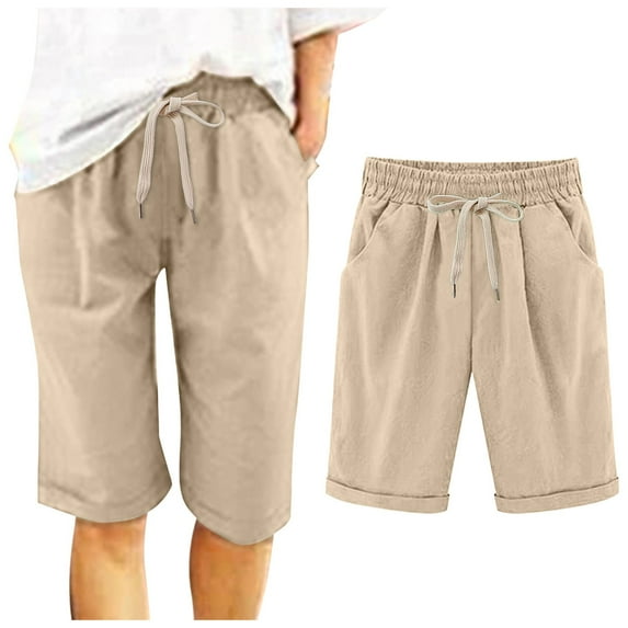 Active Shorts for Women, Plus Size Shorts for Women,Stylish Women's Casual Shorts High Waist Loose Fit Double Layered Pleated Hem Straight Leg Sports Pants for Everyday Wear