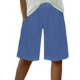 thumbnail image 1 of Active Shorts for Women Comfortable Knee-Length Shorts for Women - Cotton Linen Drawstring Lightweight Wide Leg Bermuda Pants with Pockets Blue L, 1 of 9