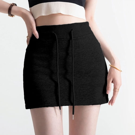 Active Skirts for Women Elastic High Waist Drawstring Mini Skirt with Pockets Tennis Skirt for Women (Black XL)