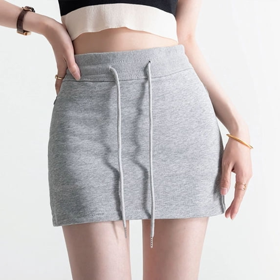 Active Skirts for Women Elastic High Waist Drawstring Mini Skirt with Pockets Tennis Skirt for Women (Grey L)