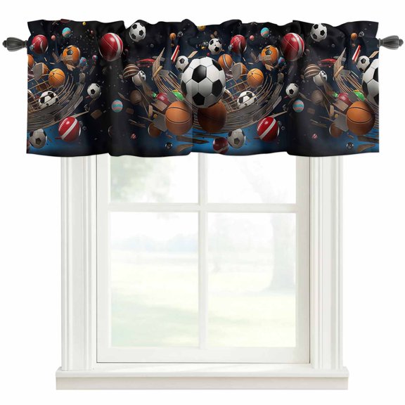 Active Sport Style Window Valance Curtain Soccer Basketball Collection Rod Pocket Short Curtain for Living Room, Bedroom & Kitchen Window Decor 42x12in