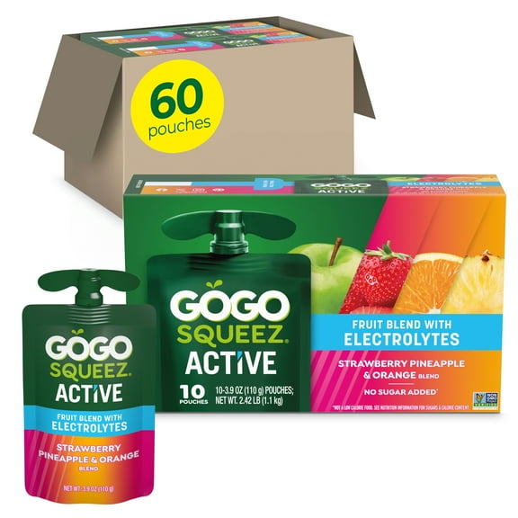 GoGo SqueeZ Active with Electrolytes : Strawberry Pineapple Orange  60 Pouch Case