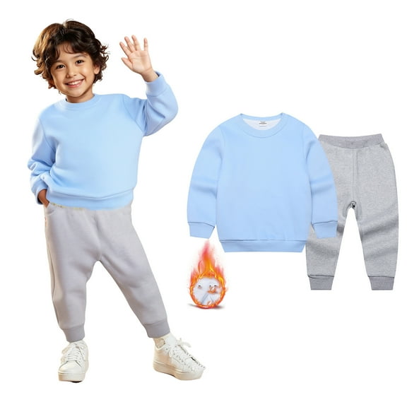 Active Sweatsuit Long Sleeve Crewneck Light Blue Casual Sweatsuits Pullover and Sweatpants 2 Pcs Winter Clothes Clothes for Girls 7-8 Years Boys Girls Fashion