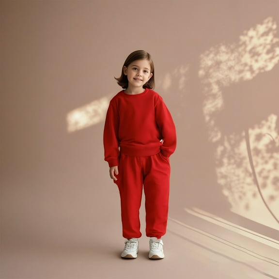 Active Sweatsuit Long Sleeve Crewneck Red Tracksuit Pullover Sweatshirt Sweatpants 2 Piece Warm Fall Winter Clothes 9-10 Years Girls Clothes Boys Girls Fashion