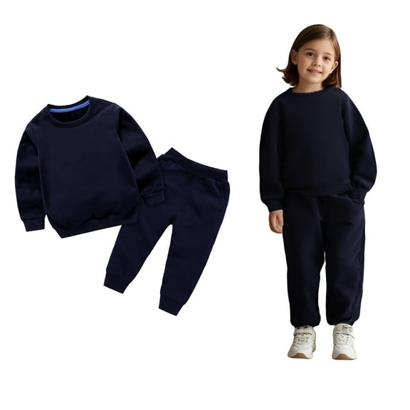 Active Sweatsuit Long Sleeve Solid Crewneck Navy Casual Sweatshirt and Active Jogger Pants 2 Pcs Warm Fall Winter Clothes Girl Clothes Size 7-8 Years Boys Girls Fashion