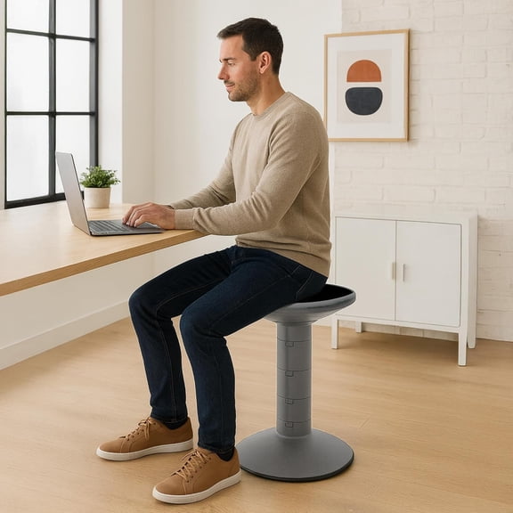 Active Tilt Stool – Ergonomic Seating for Flexible Office Space and Standing Desks, Adjustable 12-24 Inch Height, Gray (00322A01C)
