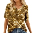 thumbnail image 1 of Active Tops Women Casual Short Sleeve V Neck Scale Print T Shirt for Daily Wear and Outings Versatile Blouse Top in Lightweight Knit with Modern Pattern Gold XXL, 1 of 4