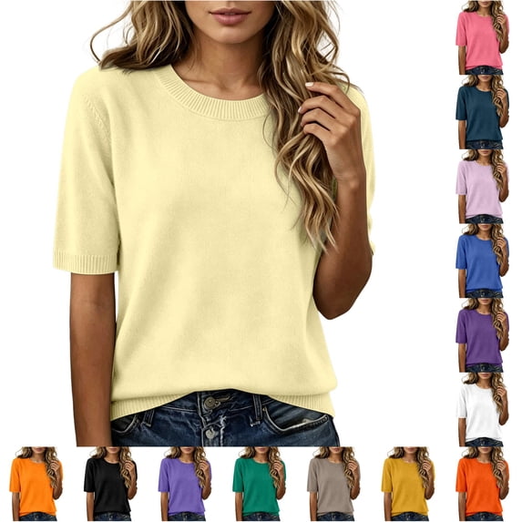 Active Tops Women Compression Shirt Long Sleeve Loose Fit Short Sleeve Women Ringer Tee Casual Workout Tops Women Summer T Shirts Shirts Women Raglan Shirts for Women Ladies Shirt Yellow S