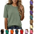 thumbnail image 1 of Active Tops Women Compression Shirt Long Sleeve Loose Fit Short Sleeve Women Ringer Tee Casual Workout Tops Women Summer T Shirts Shirts Women Raglan Shirts for Women Ladies Shirt Green L, 1 of 2