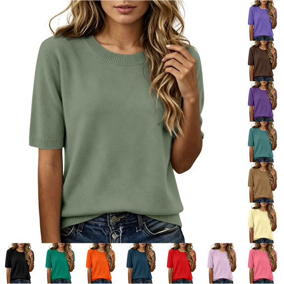 Active Tops Women Compression Shirt Long Sleeve Loose Fit Short Sleeve Women Ringer Tee Casual Workout Tops Women Summer T Shirts Shirts Women Raglan Shirts for Women Ladies Shirt Green L