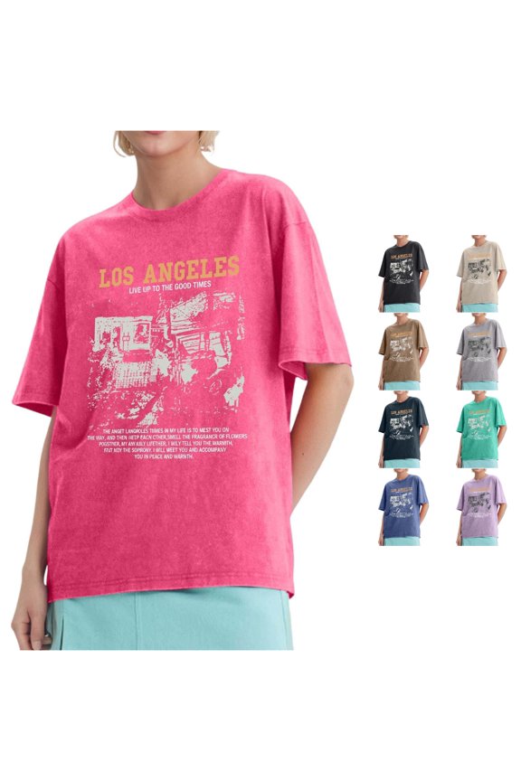 Active Tops Women Distressed Washed Soft Relaxed Fit Crew Neck Short Sleeve Tee for Everyday Casual Wear – Breathable Lightweight Top by Faded Style Pink S