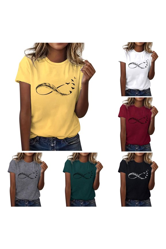 Active Tops Women Ladies Fashion Casual Spring Summer Crew Neck 3D Print Short Sleeve Top for Women Everyday Wear Breathable Blend Mockup Yellow S