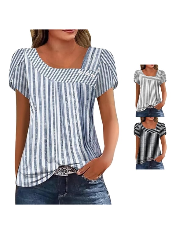 Active Tops Women Long Sleeve Shirt Women plus Womens Striped Tee Shirts Short Sleeve Oversized Tee Shirt Dark Shirt for Women Tech Sleeve Shirts Women Summer T Shirts T Shirts Blue XXL