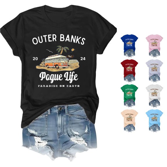 Active Tops Women Pogue Life Merch Shirt for Women Casual Solid Printed Round Neck Short Sleeve Top Fashionable Everyday T Black XXL
