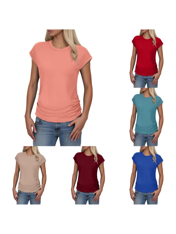 Active Tops Women Raglan Shirts for Women Mod Bod Tops Solid Workout Tops Women Short Sleeve Shirt Woman's Summer Tops Cute Tops for Women Summer Womens Short Sleeve Shirts Summer Pink L