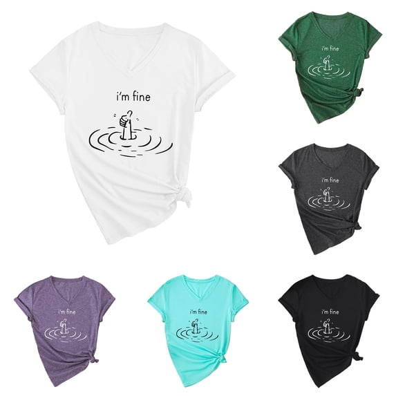 Active Tops Women T-Shirts I'm Fine Tee Shirt Funny Graphic T Shirts For Women Loose Fit Sarcastic Saying Purple XL