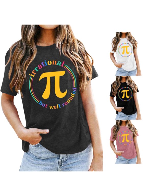 Active Tops Women T-Shirts PI Day Math Teacher Tee for Women Prime Top for Casual Wear Gray XL