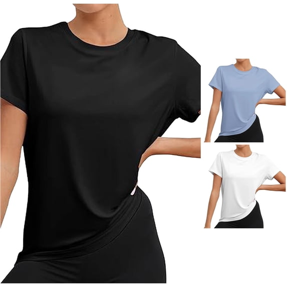 Active Tops Women T-Shirts Workout Tops For Women UPF50+ Breathable Loose Fit Yoga Shirts Short Sleeve Running Gym Athletic Tee Top Black M
