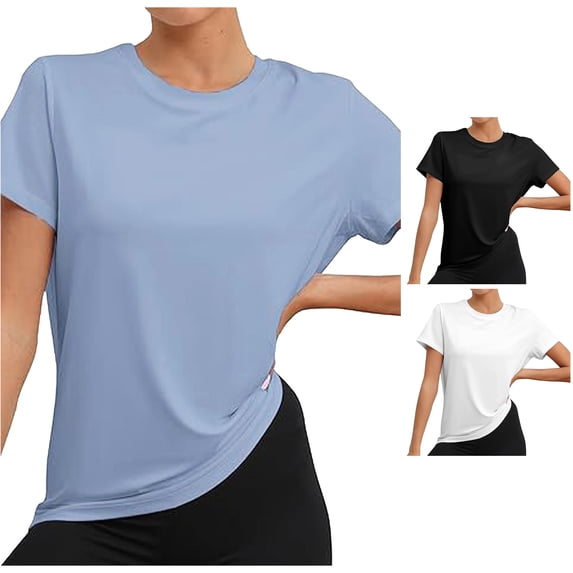 Active Tops Women T-Shirts Workout Tops For Women UPF50+ Breathable Loose Fit Yoga Shirts Short Sleeve Running Gym Athletic Tee Top Blue L