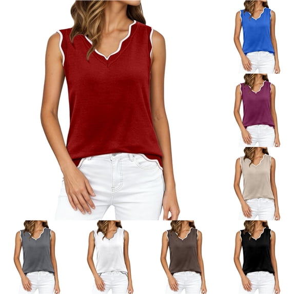 Active Tops Women Versatile Lightweight Knit Tank Top for Daily and Travel Classic Solid Sleeveless Crewneck Ready Easy Layering for Summer Red XXL