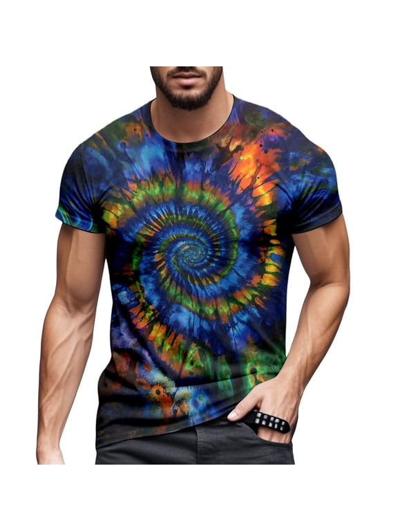 Active Tops Women Versatile Women's T-Shirt with Tie Dye Print for Daily Wear and Festivals – Comfortable Casual Tee for Spring and Autumn Blue XS