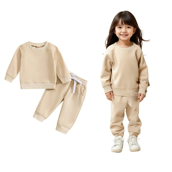 Active Tracksuit Set Long Sleeve Crewneck Beige Soft Sweatshirt Sweatpants 2 Piece Fall Clothes Clothes for Boys 12-18 Months Boys Girls Fashion