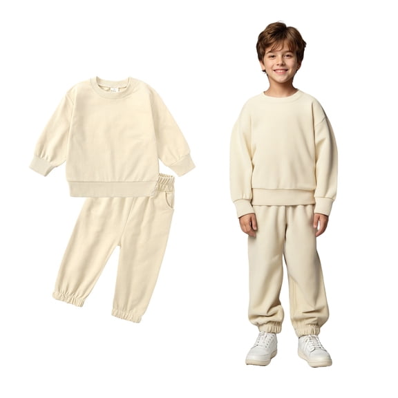Active Tracksuit Set Long Sleeve Crewneck Khaki Casual Sweatshirt and Sweatpants 2 Pcs Fall Clothes Size 3-4 Years Boys Clothes Boys Girls Fashion